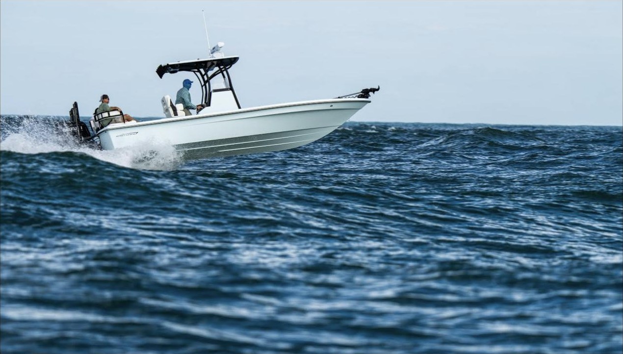 An East Cape 25 Open running across open water — the model Rick runs; his own footage is coming